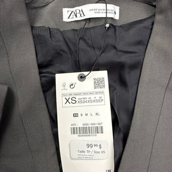 NWT ZARA Crop Blazer with Gold Buttons XS Dark Gray - Picture 7 of 12